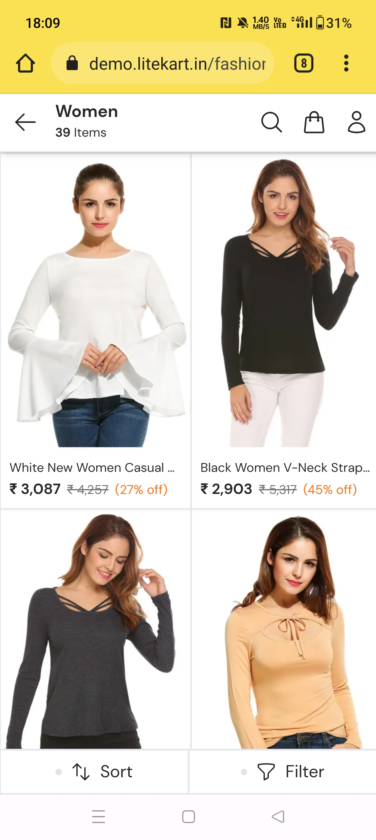 Product detail page with gallery and variants on a phone